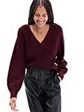 GAP Women's Ribbed V-Neck Sweater with Oversized Sleeves | Amazon (US)