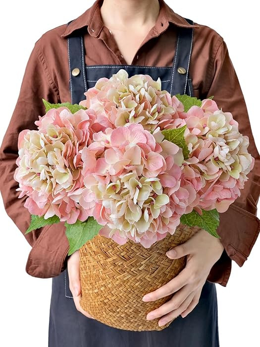 4PCS Lifelike Real Touch Artificial Hydrangeas, 21" Pink Hydrangea Artificial Flowers for Decorat... | Amazon (US)