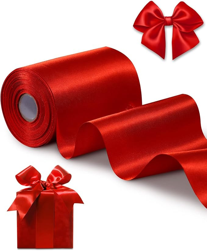 FAKILO Red Satin Ribbon 4 Inch x 22 yd Wide for Grand Opening Business Cuttings Ceremony Bow Chri... | Amazon (US)