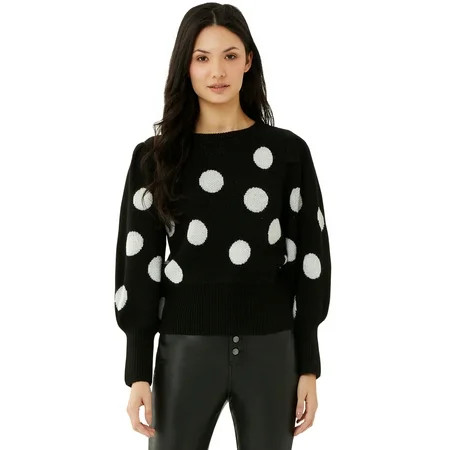 Scoop Women's Polka Dot Puff Sleeve Sweater | Walmart (US)
