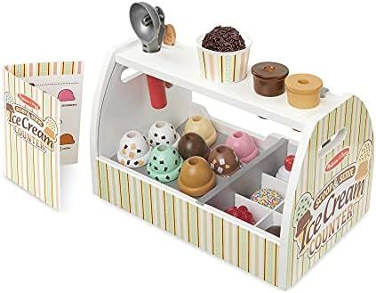 Melissa & Doug Wooden Scoop and Serve Ice Cream Counter (28 pcs) - Play Food and Accessories | Amazon (US)