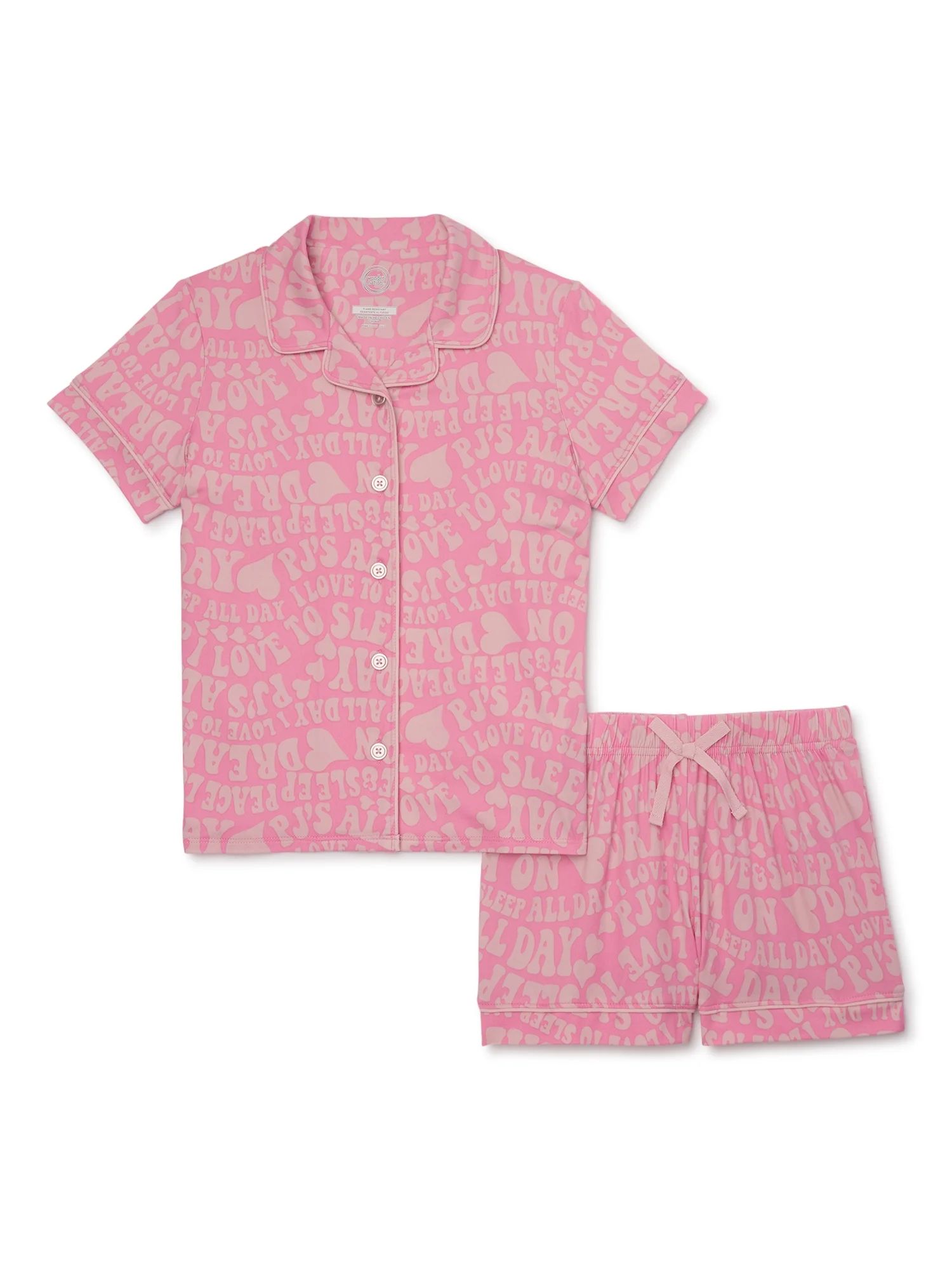 Wonder Nation Girls Button Front Sleep Coat Set Pajama, 2-Piece, Sizes 4-18 & Plus - Walmart.com | Walmart (US)