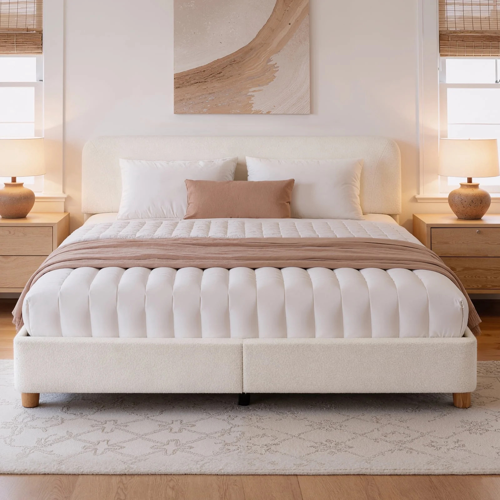 King Size Cloud Bed Frame, Upholstered Boucle Bed Frame with Adjustable Headboard, Solid Wood Leg... | Walmart (US)