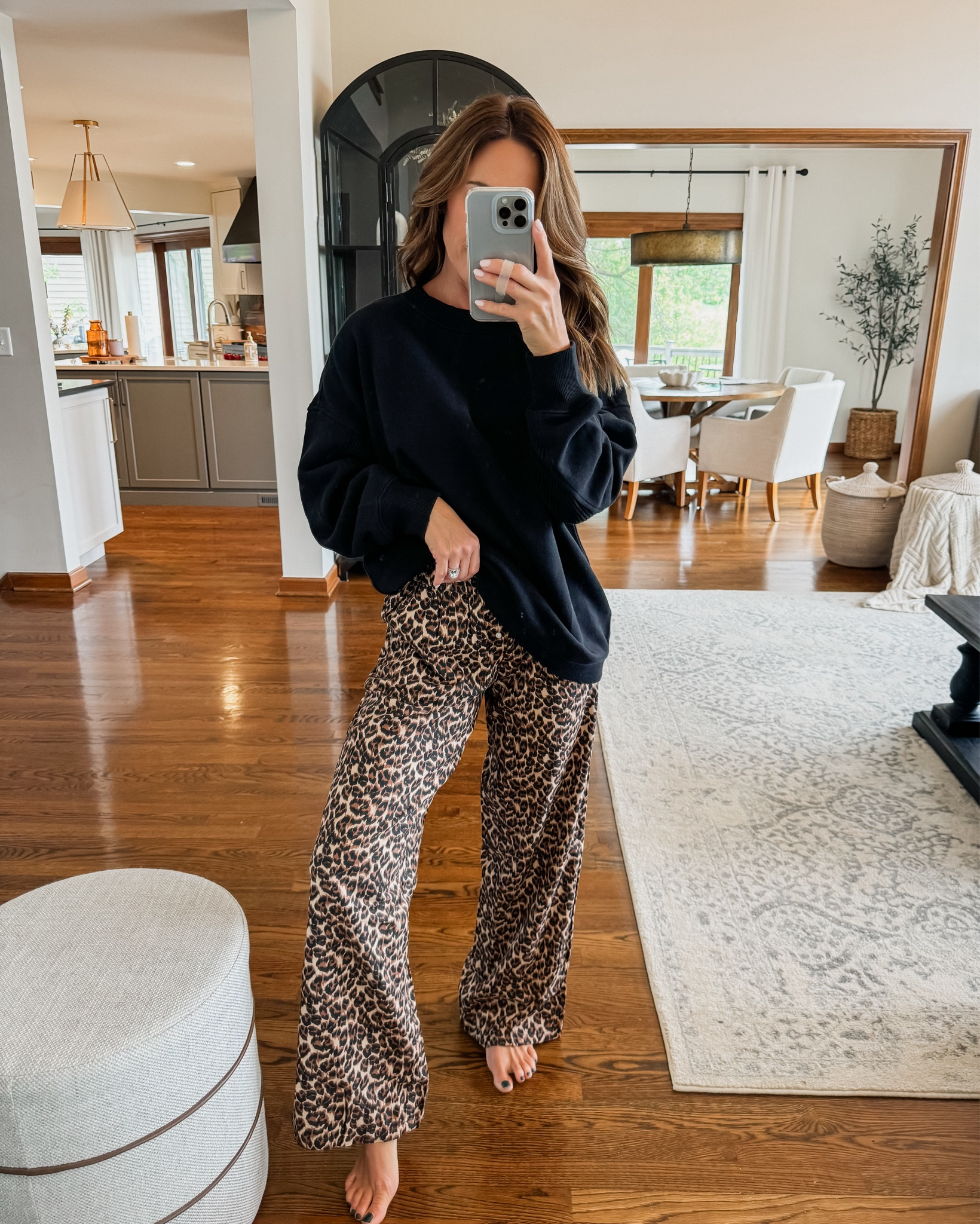 Loungewear. 
Sweatshirt runs big! 
XS here. Need the xxs 
Leopard pants XS regular
Grey pants XS short 

#LTKOver40 #LTKStyleTip #LTKFallSale