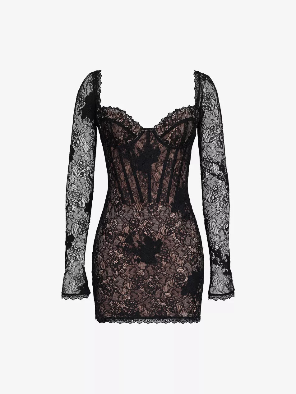 Lucienne Stretch Floral-Lace Mini Dress | Selfridges