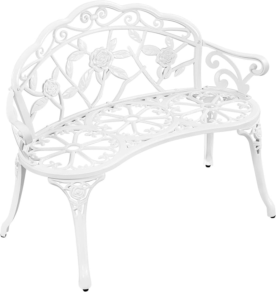 Yaheetech Garden Bench Outdoor Loveseat Metal Bench Outdoor Patio Furniture Seat with Rose Design... | Amazon (UK)