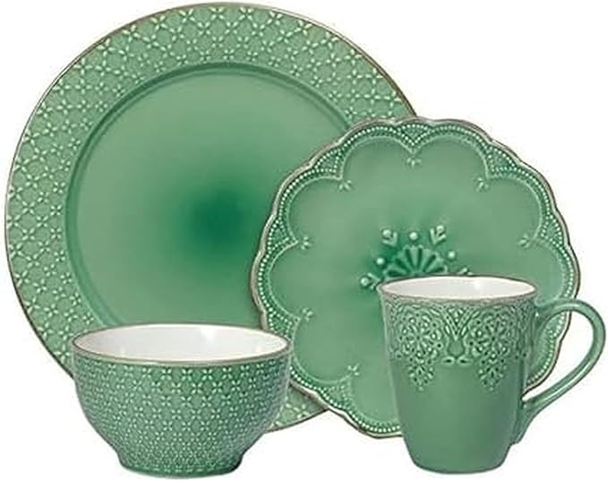 Pfaltzgraff French Lace Dinnerware Set, 16 Piece, Green | Amazon (US)