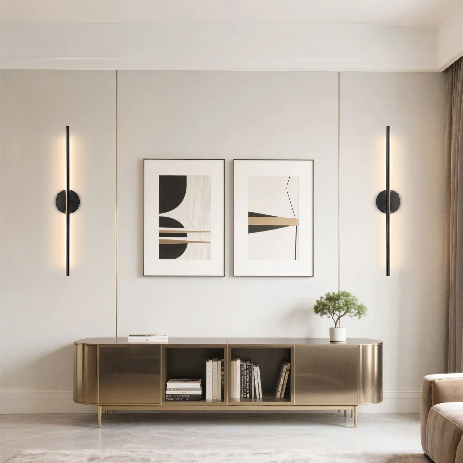 Rechargable Wall Sconce Set of Two, Modern Wireless USB Sconce Lights with Remote, 28.35Inch Dimmable Indoor Home Wall Decor Lights for Bedroom, Livin | Wayfair North America