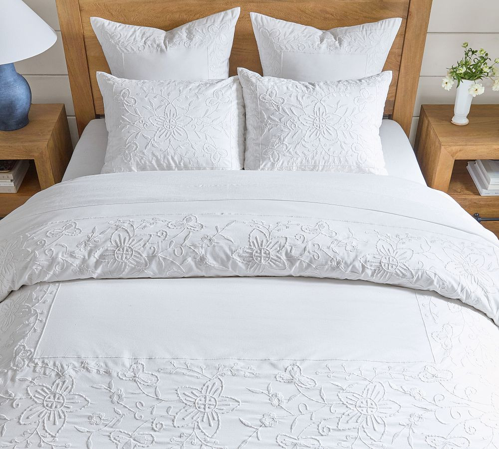 Floral Embroidered Percale Duvet Cover | Pottery Barn (US)