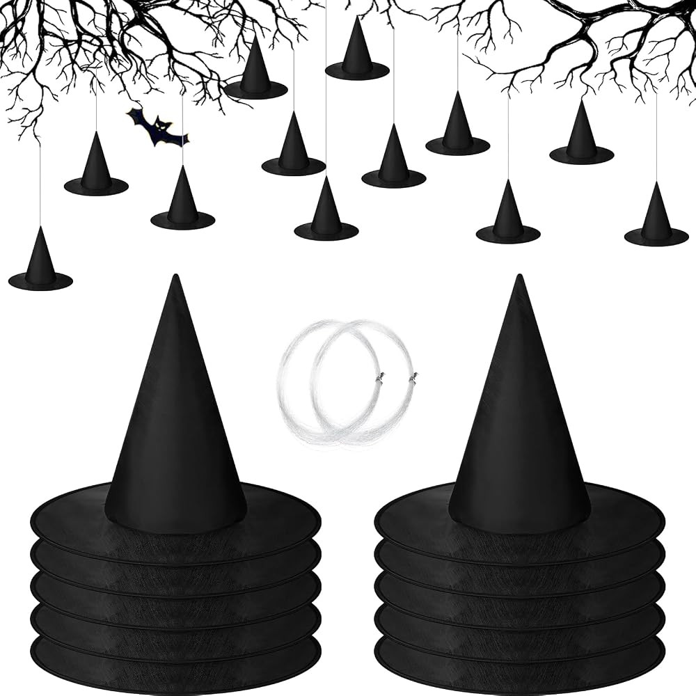 SATINIOR Halloween Witch Hat Hanging Decor Floating Witch Hat with Rope Accessory and Transparent... | Amazon (US)