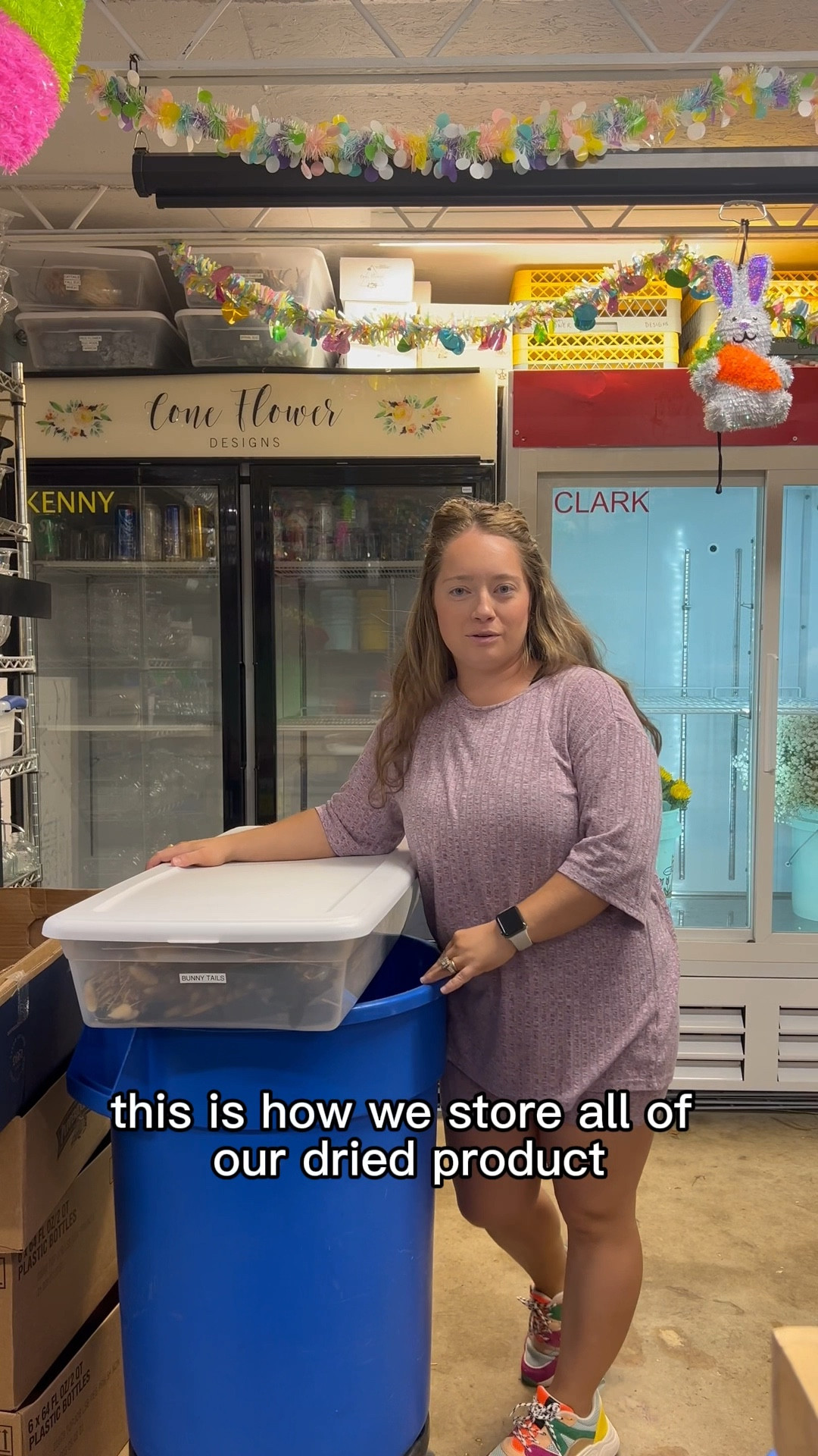 How we use Sterilite bins to store our dried product! 