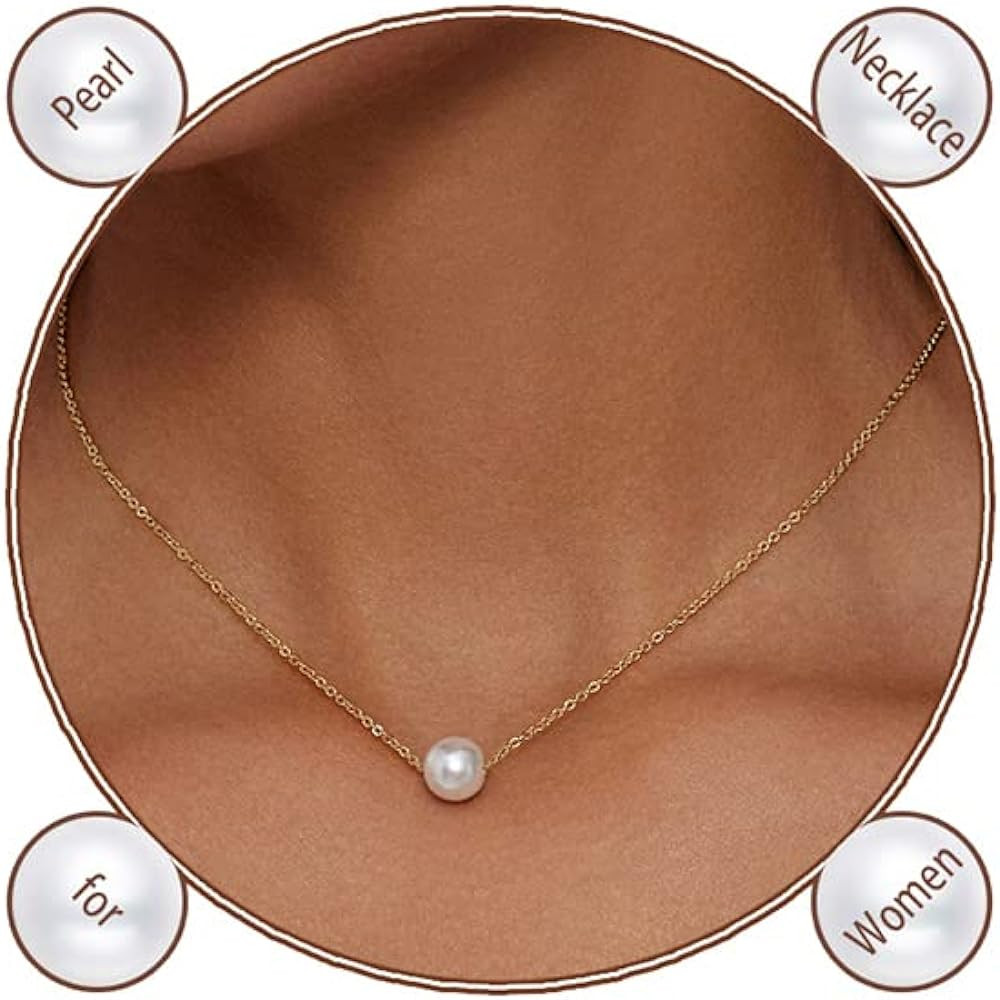 Zeffy Pearl Necklaces for Women, 18K Gold Plated Single Pearl Choker Necklace Pendant Simple Hand... | Amazon (US)
