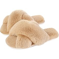 Cozyfurry Womens Cross Band Slippers Cozy Furry Fuzzy House Slippers Open Toe Fluffy Indoor Shoes... | Amazon (US)