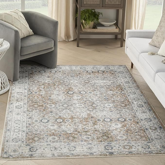 Nourison Astra Machine Washable Silver Taupe 5'3" x 7' Area Rug Easy Clean, Non Shedding, Bed Roo... | Amazon (US)