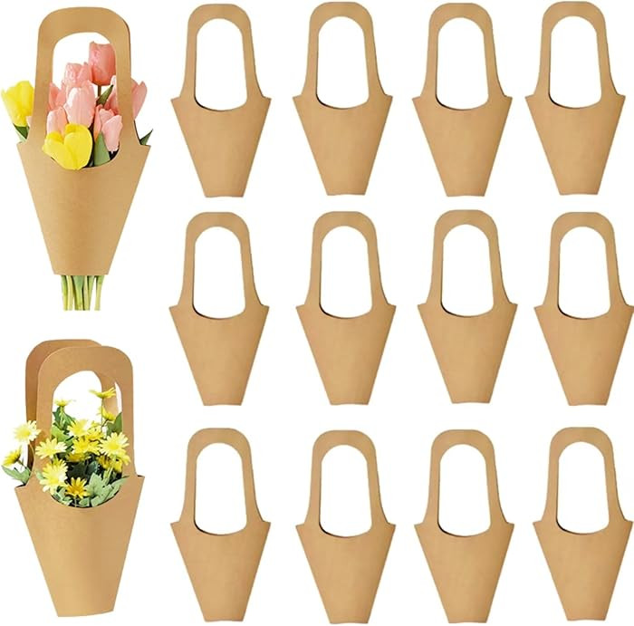 Enorteen 30 Pcs Kraft Paper Flower Wrapping Paper Gift Bags with Handle - Bouquet Gift Bags for T... | Amazon (US)