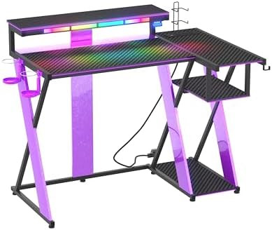 Bestier Computer Desk with Music Sync Light, Flow Vibe Corner Desk with Monitor Stand and PS5 Sto... | Amazon (US)