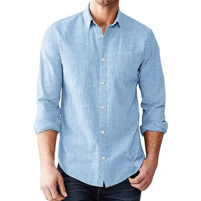 COOFANDY Men's Casual Button Down Shirt Long Sleeve Linen Chambray Shirt Sky Blue L | Target