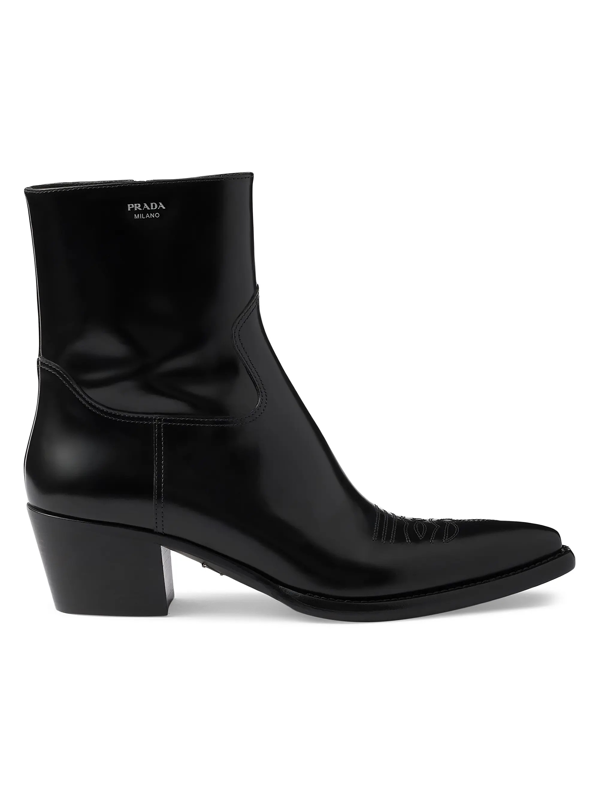 Prada Brushed Leather Booties | Saks Fifth Avenue | Saks Fifth Avenue