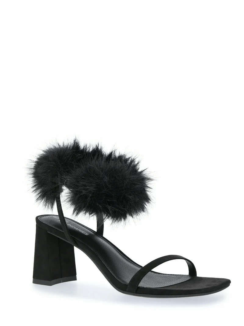 No Boundaries Women's Block Heel with Fur Ankle Strap | Walmart (US)