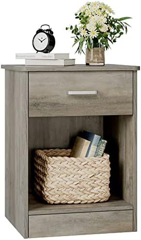 FOTOSOK Nightstand, 2-Tier Side Table with Drawer and Storage Shelf, Bedside Table End Table, Mod... | Amazon (US)