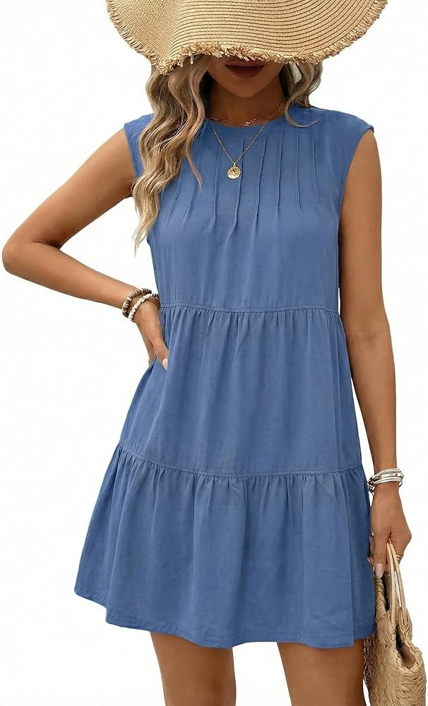 Acelitt Women's Summer Dresses 2026 Beach Casual Deep V Neck Loose Sundress Short Sleeve Mini Dre... | Amazon (US)