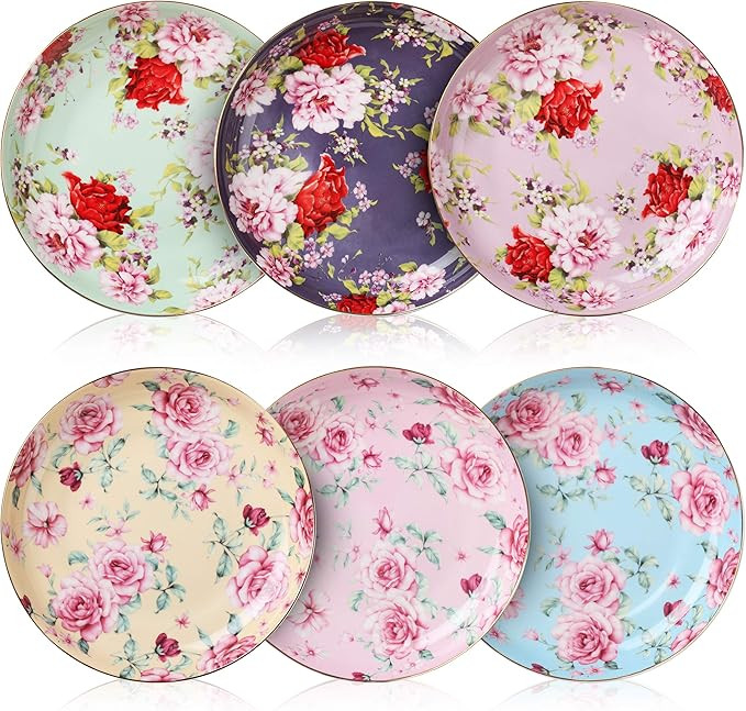 BTaT- Dessert Plates, 8 inch, Set of 6, Porcelain Bone China, Appetizer Plates, Floral Plates, Sa... | Amazon (US)