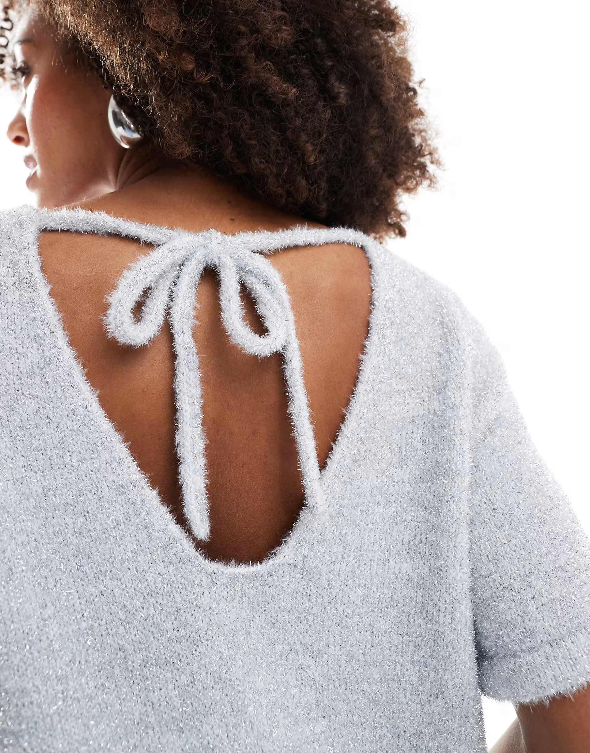 4th & Reckless metallic tinsel knit mini t-shirt dress in silver | ASOS (Global)