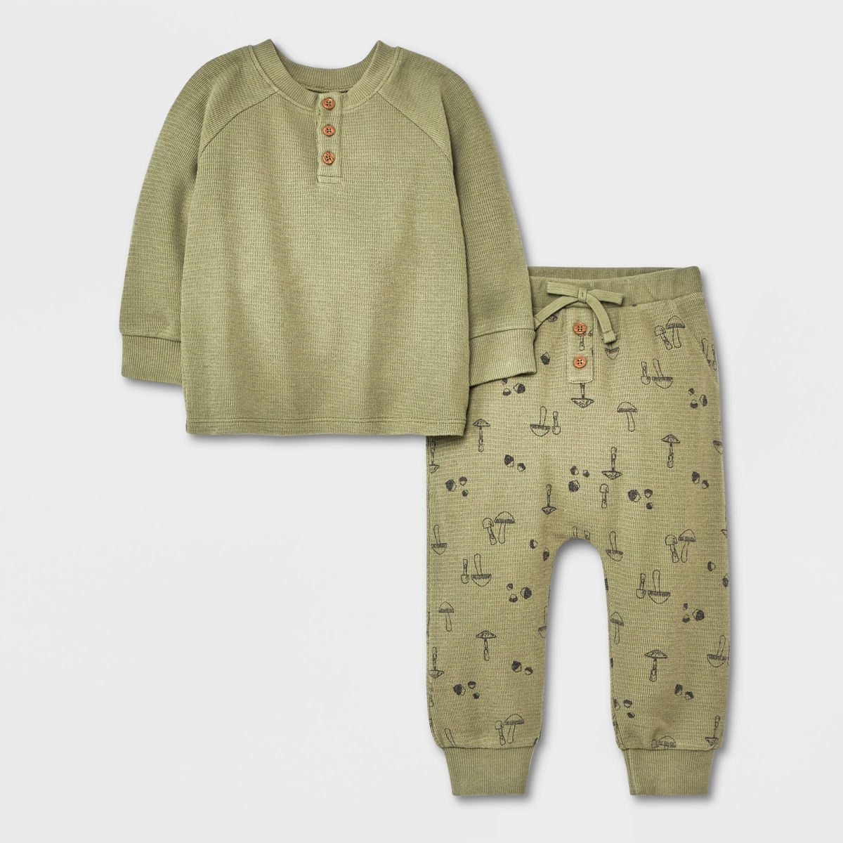 Grayson Collective Baby Boys' Ponte Henley Top & Jogger Pants Set - Olive Green | Target