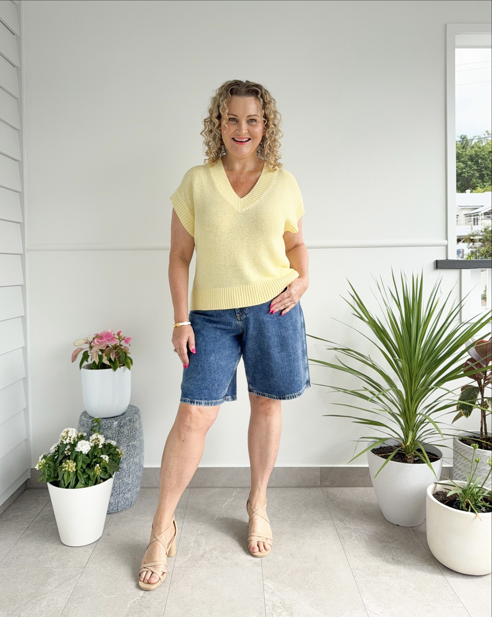 The top I always get asked about whenever I’m wearing it on Insta stories 💛 both pieces are linked below for you. Tap the item and you’ll be taken straight to it! 
I’m wearing a M in the top (slightly oversized fit) and a size 14 in the shorts (true to size) 

#LTKover50style #LTKsummer #LTKsale