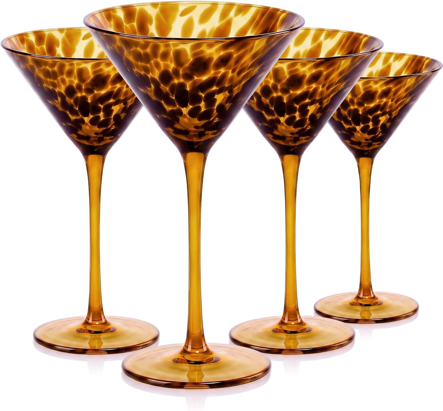 SIPBYSOP Tortoise Shell Martini Glasses Set of 4, Tortoise Shell Decor, Amber Cocktail Glasses Coupe Glasses, Vintage Tortoise Glassware for Home Bar Decor and Entertaining | Amazon (US)