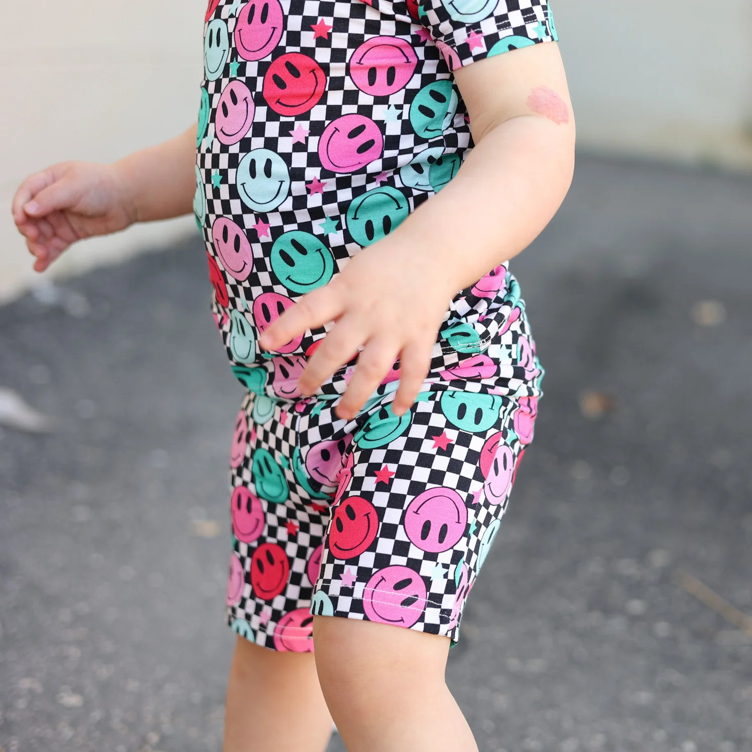 TWO PIECE SHORTIE SET- Pink Check Smile | millie + roo