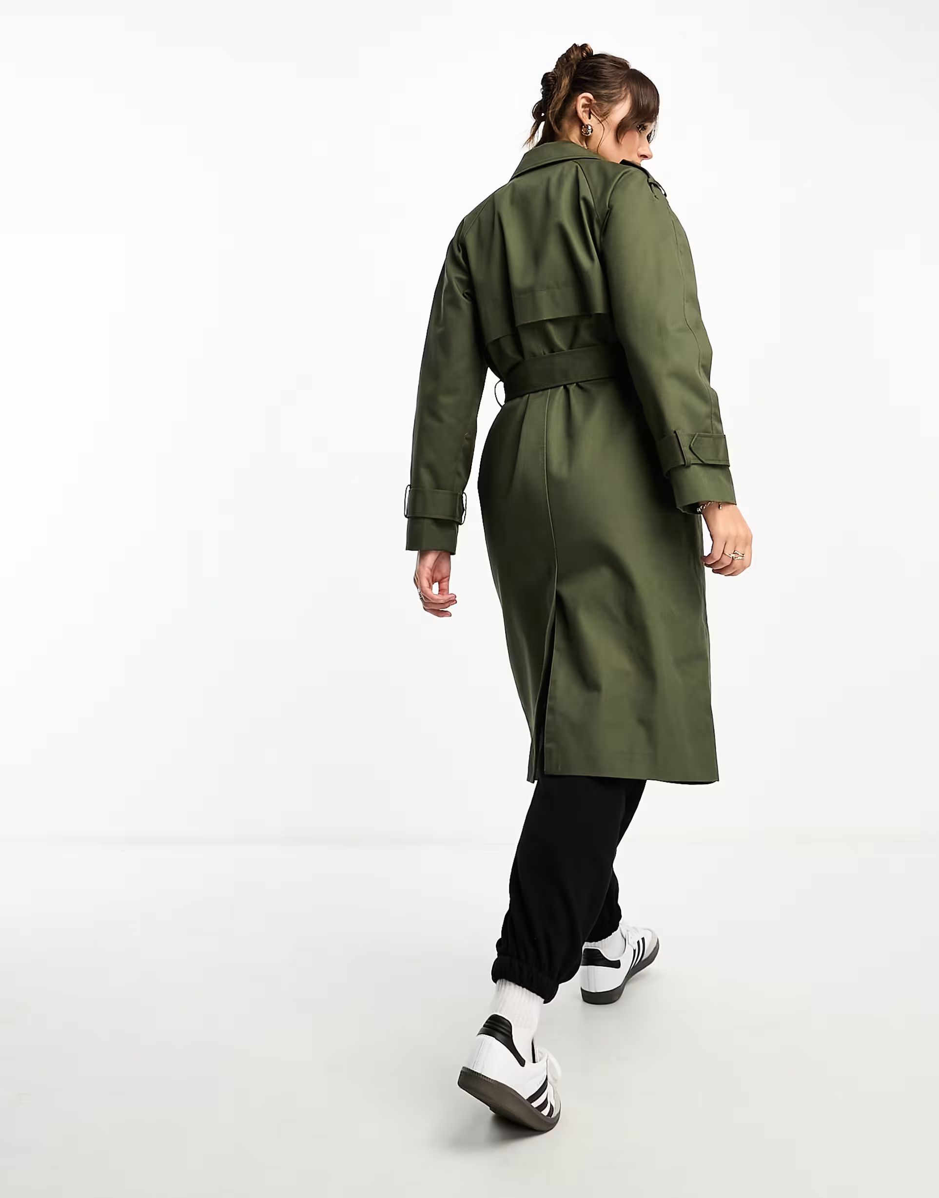 ASOS DESIGN longline trench coat in dark khaki | ASOS (Global)