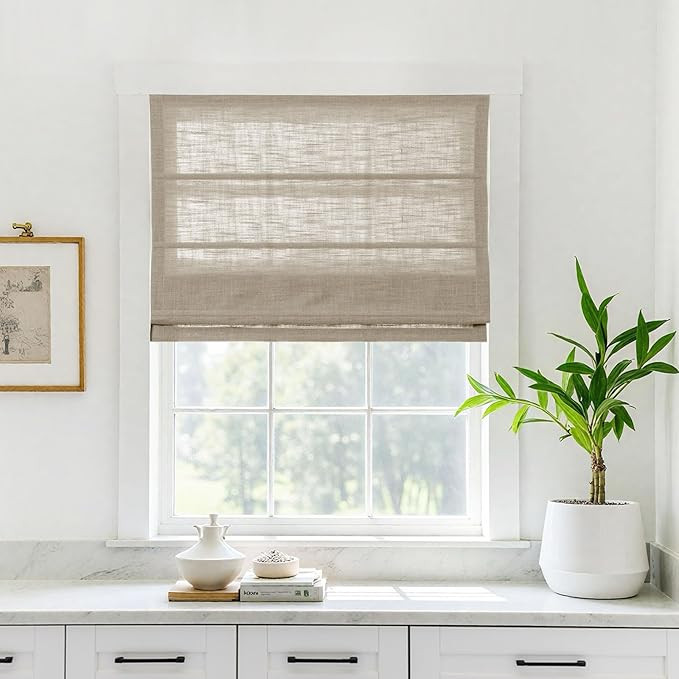 TWOPAGES Linen Roman Shades for Windows Custom Cordless Blinds for Indoor Windows,French Doors,Be... | Amazon (US)