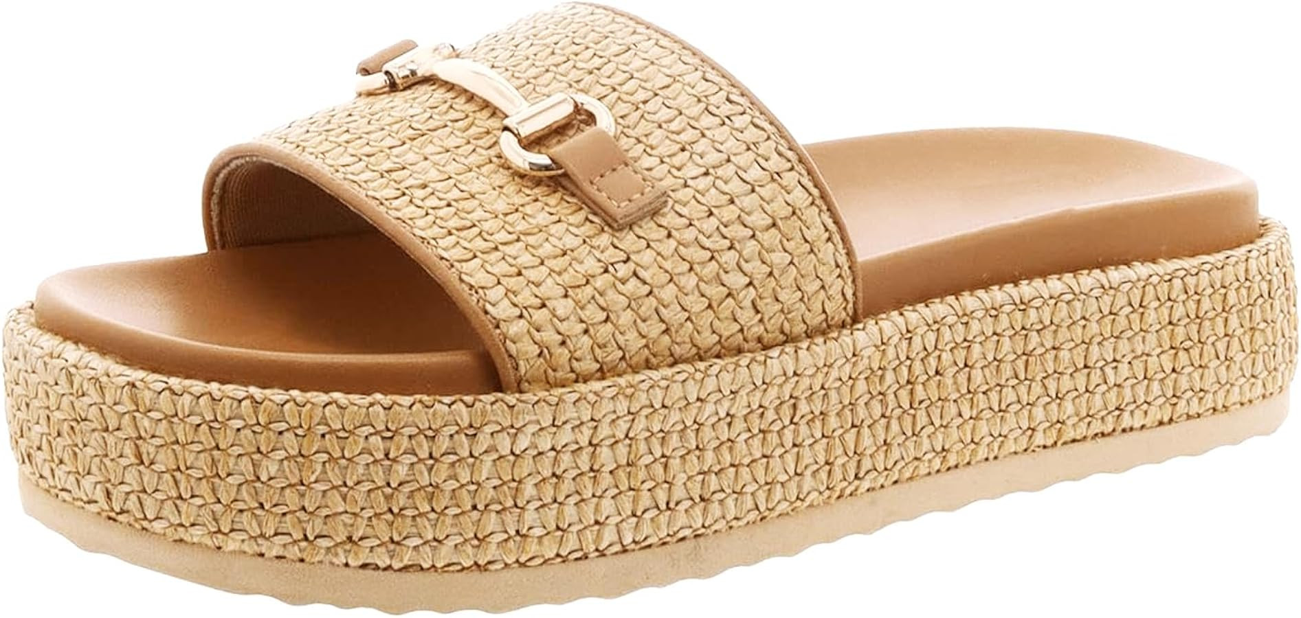 Raffia Platform Sandals for Women Raffia Espadrilles Slides Comfortable Open Toe Slip On Summer B... | Amazon (US)