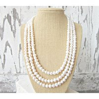 Triple Strand Pearl Necklace. White Adjustable Genuine Freshwater Jewelry. Bridal Wedding Jewelry | Etsy (US)