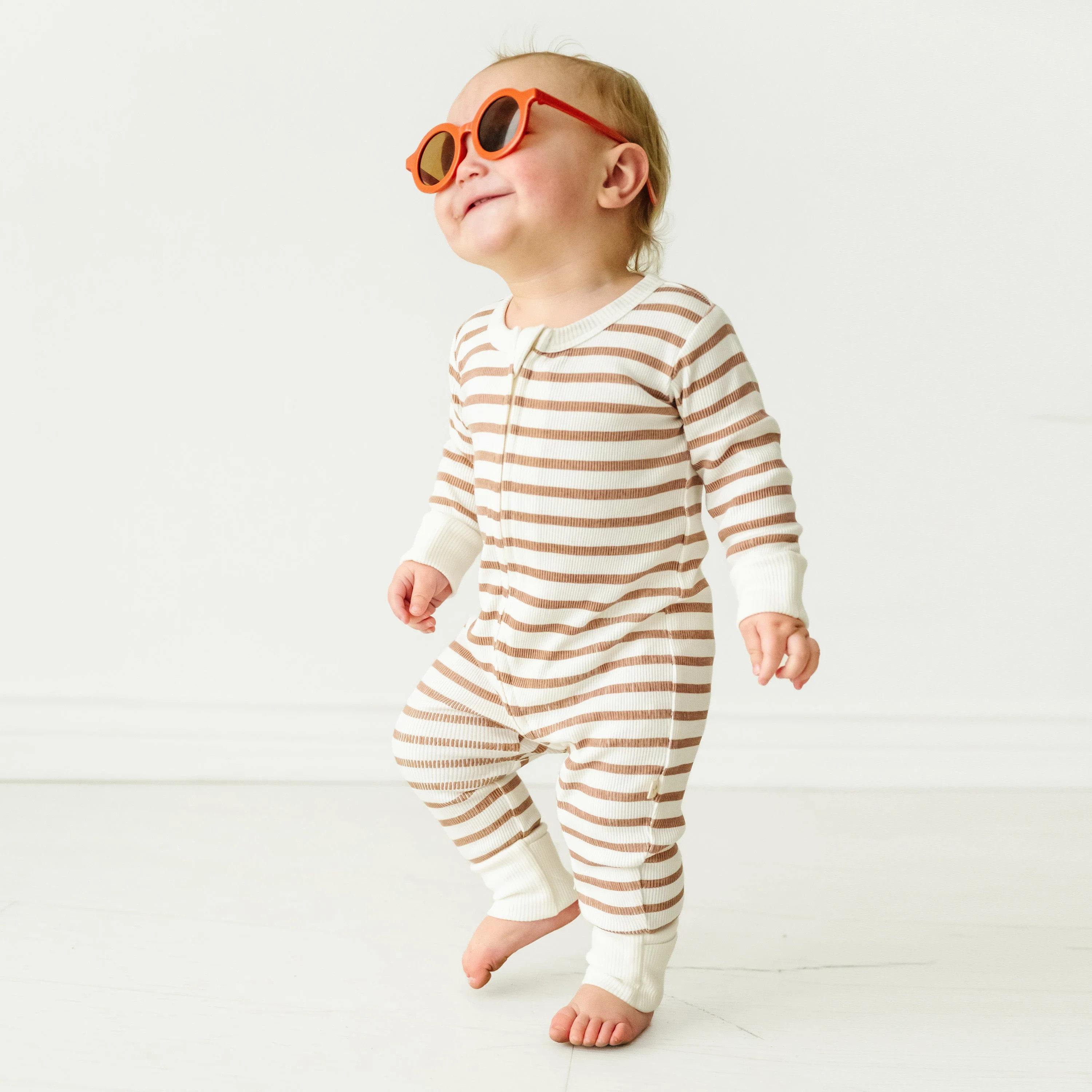 Organic 2-Way Zip Romper - Stripes | Makemake Organics | Makemake Organics