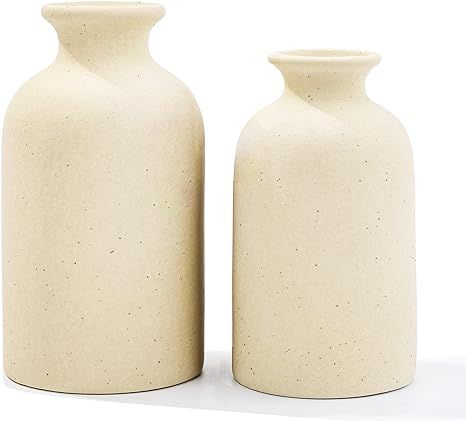 Beige Ceramic vases Home Decor 2pcs Small vase Set Boho vase Modern Farmhouse Decor (Beige Spot) | Amazon (CA)
