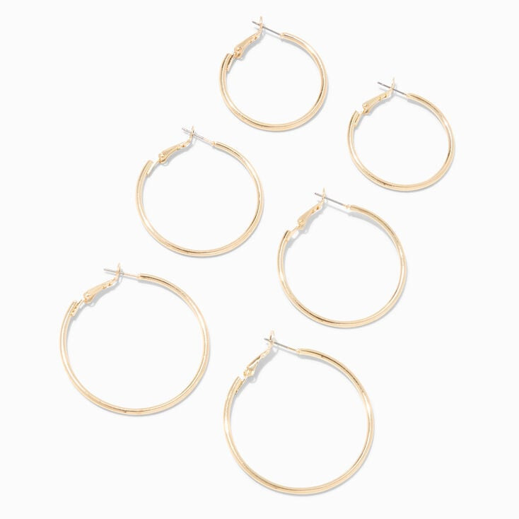 Gold Graduated Hinge Hoop Earrings - 3 Pack | Claire's (UK)
