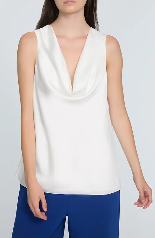 Elie Tahari The Jane Cowl Neck Tank in Sky White at Nordstrom, Size Large | Nordstrom