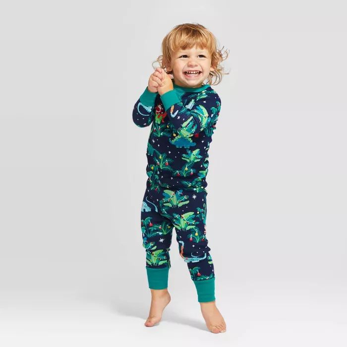 Toddler Holiday Dinosaur Print Pajama Set - Wondershop™ Navy | Target