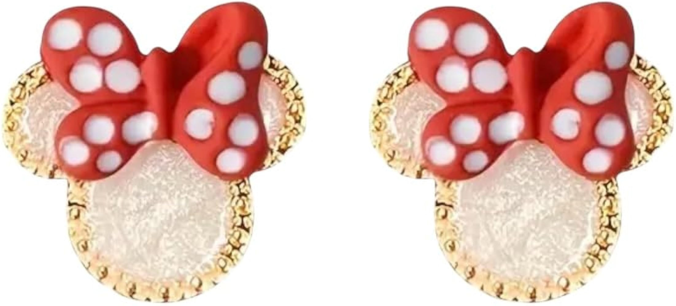 Mouse gold womens earrings with red and white polka dot bow gold trim for sensitive ears that are... | Amazon (US)