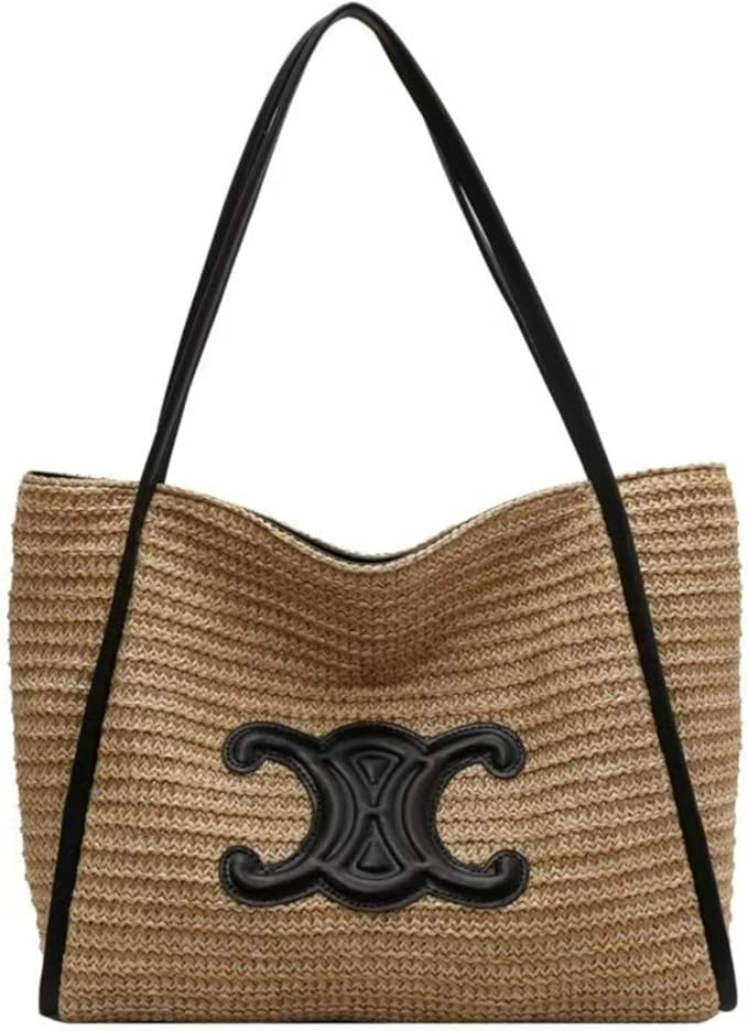 Generic Woven Straw Floral Large Floral Tote Bag Straw Beach Bag Water-resistant Handbag Shoulder... | Amazon (UK)