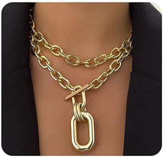 Layered Necklaces Chunky Chain Toggle Necklaces Statement Choker Necklaces Punk Carabiner necklac... | Amazon (US)