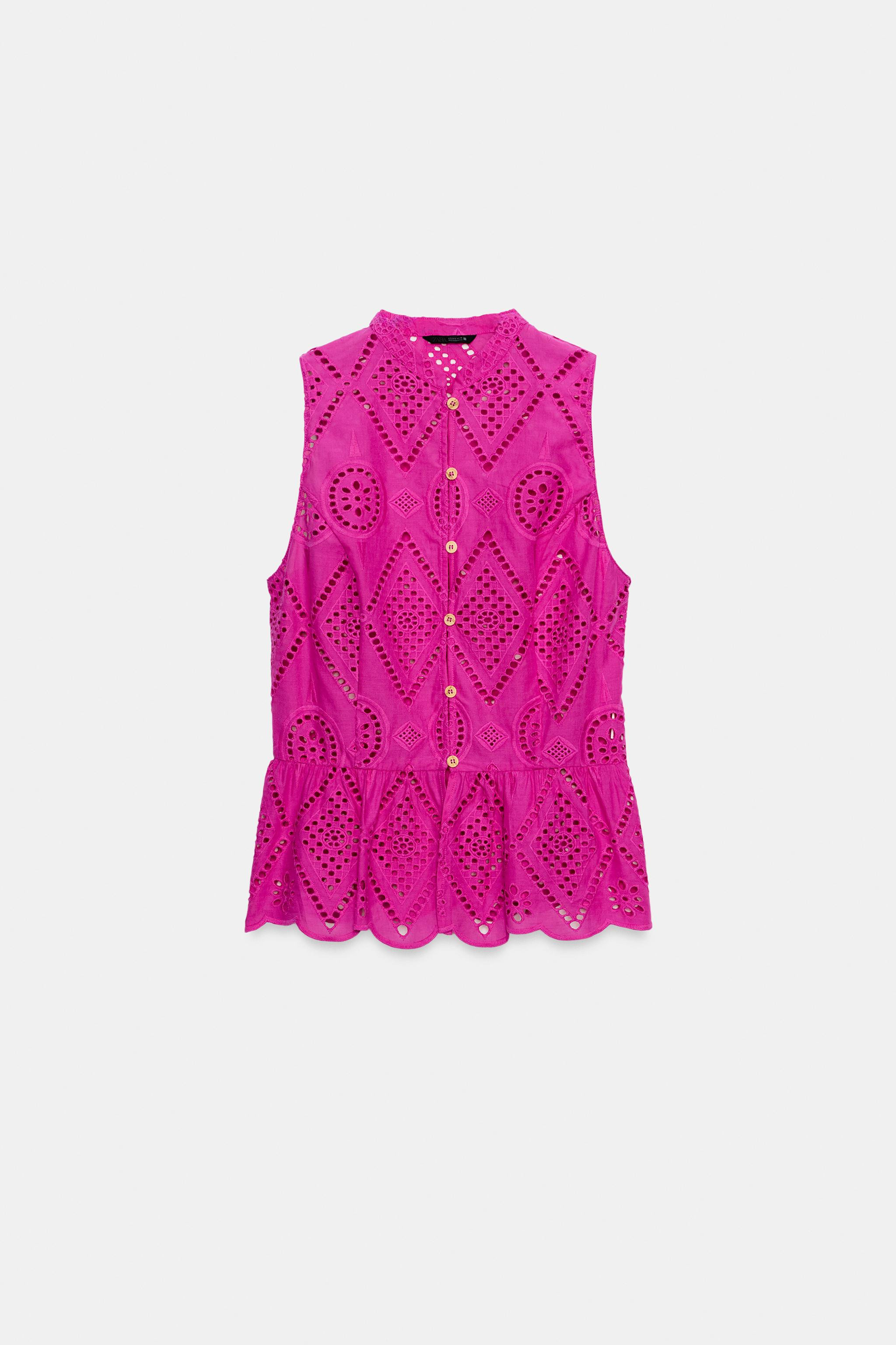 EMBROIDERED EYELET PEPLUM TOP | Zara US