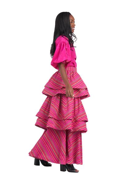 Teagan Tiered Skirt - Pink Stripe | Shop BURU