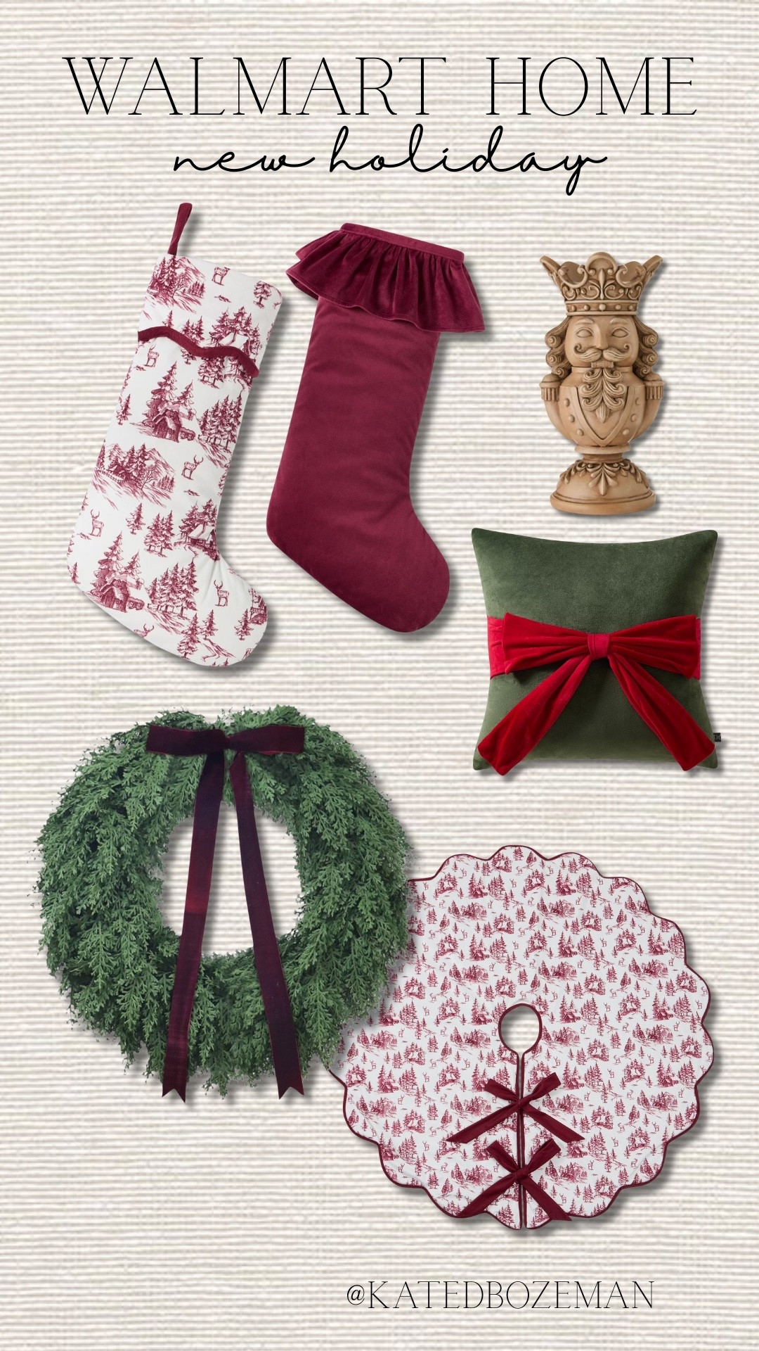 Walmart just dropped the prettiest new holiday home finds 🎄 I’m obsessed with the cozy cabin toile print and all the rich velvet details — perfect for classic, timeless Christmas decor. These pieces look designer but are super affordable! Linking everything from the stockings to the wreath and pillow — all from Walmart 🤍

holiday decor, Walmart holiday, Christmas home decor, affordable Christmas decor, classic Christmas, velvet stockings, Christmas wreath, tree skirt, Walmart home finds, cozy holiday style, traditional Christmas, red and green decor, neutral holiday decor, Walmart home favorites, timeless Christmas decorations, Walmart Christmas 2025, Walmart holiday finds

#LTKHome #LTKGiftGuide #LTKSeasonal