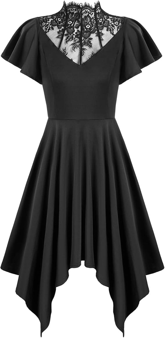 Scarlet Darkness Gothic Dresses for Women Lace Neckline Vintage Party Dress | Amazon (US)