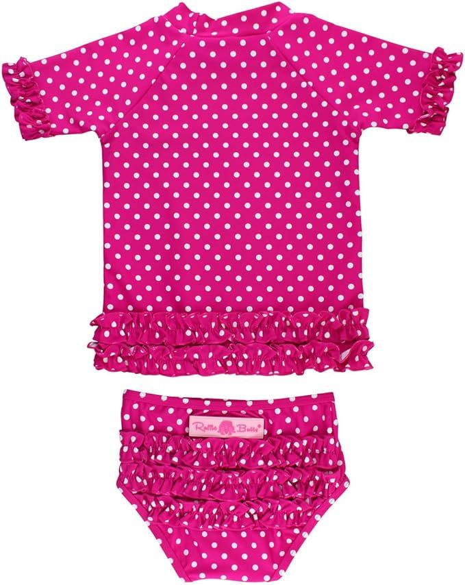 RuffleButts Girls Rash Guard Short Sleeve 2-Piece Swimsuit Set - Polka Dot Bikini with UPF 50+ Su... | Amazon (US)