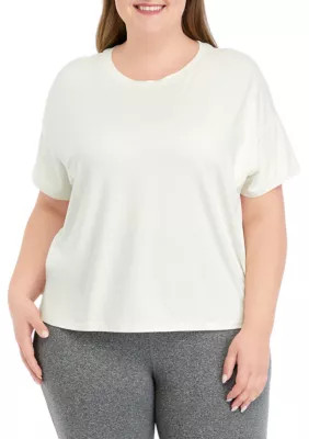 Yogalicious Plus Size Short Sleeve Deluxe Boxy Cropped T-Shirt | Belk