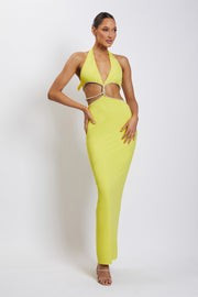 Nicha Diamante Cut Out Midi Dress - Yellow | MESHKI US